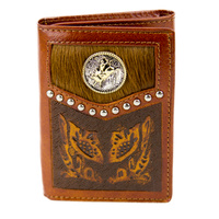 Wallet - Leather - Tan - Floral Tooling - Cowhide Hair-on - Bull Rrider - [5013-C]