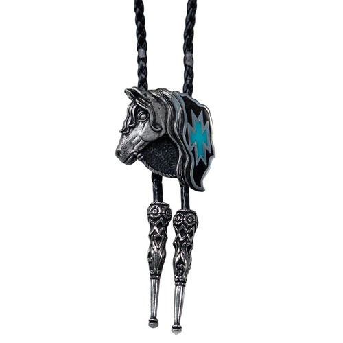 Bolo Tie - Horsehead with Turquoise Inlay- [Bolo-41]