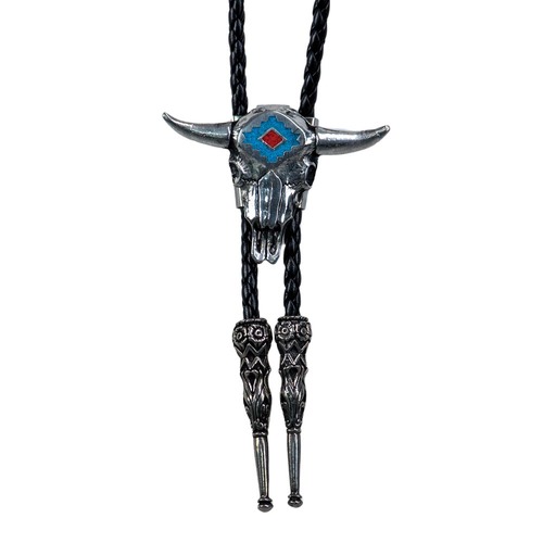 Bolo Tie -  Steerhead with Turquoise Inlay- [Bolo-42]