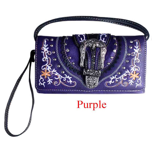 Ladies Purse - Western Themed - Purple Faux Leather - [MW127PU]