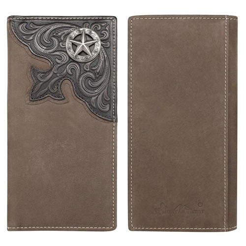 Wallet - Montana West - Leather - Distressed - Coffee  - Star Concho - Tooled Trim - [MW5107-A]