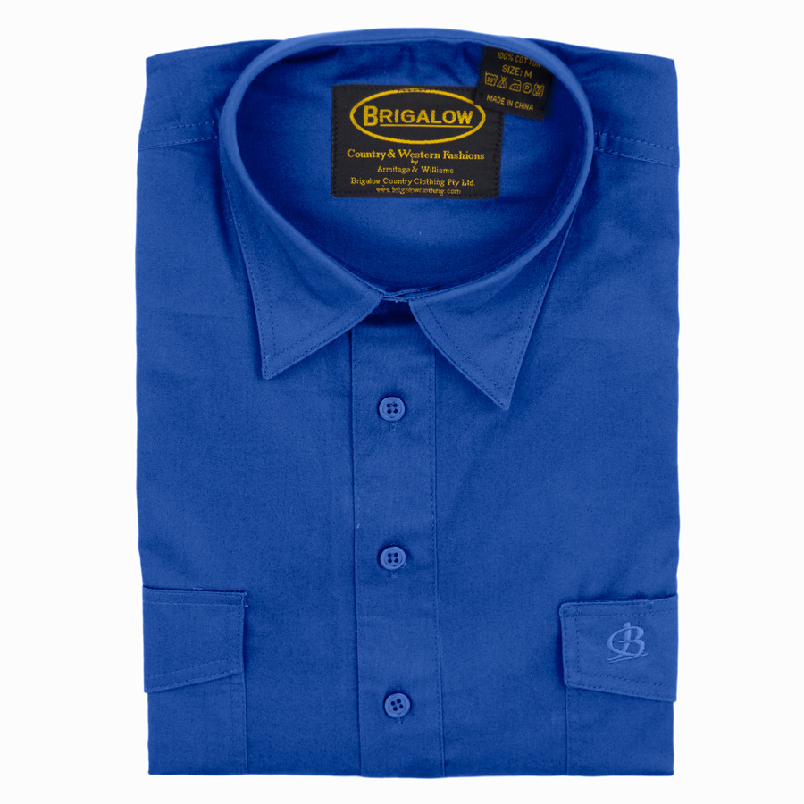 Mens Half Placket Cotton Work Shirt-8002-N-Royal - Brigalow