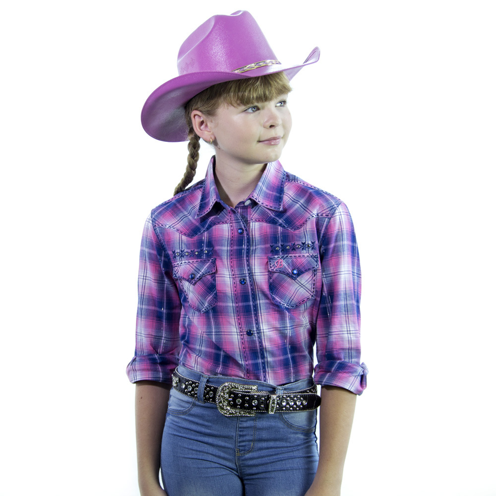 New Girls 100% Cotton - "Perup Purple" Check Shirt - 4052B Girls ShirtBrigalow - Picture 12 of 14
