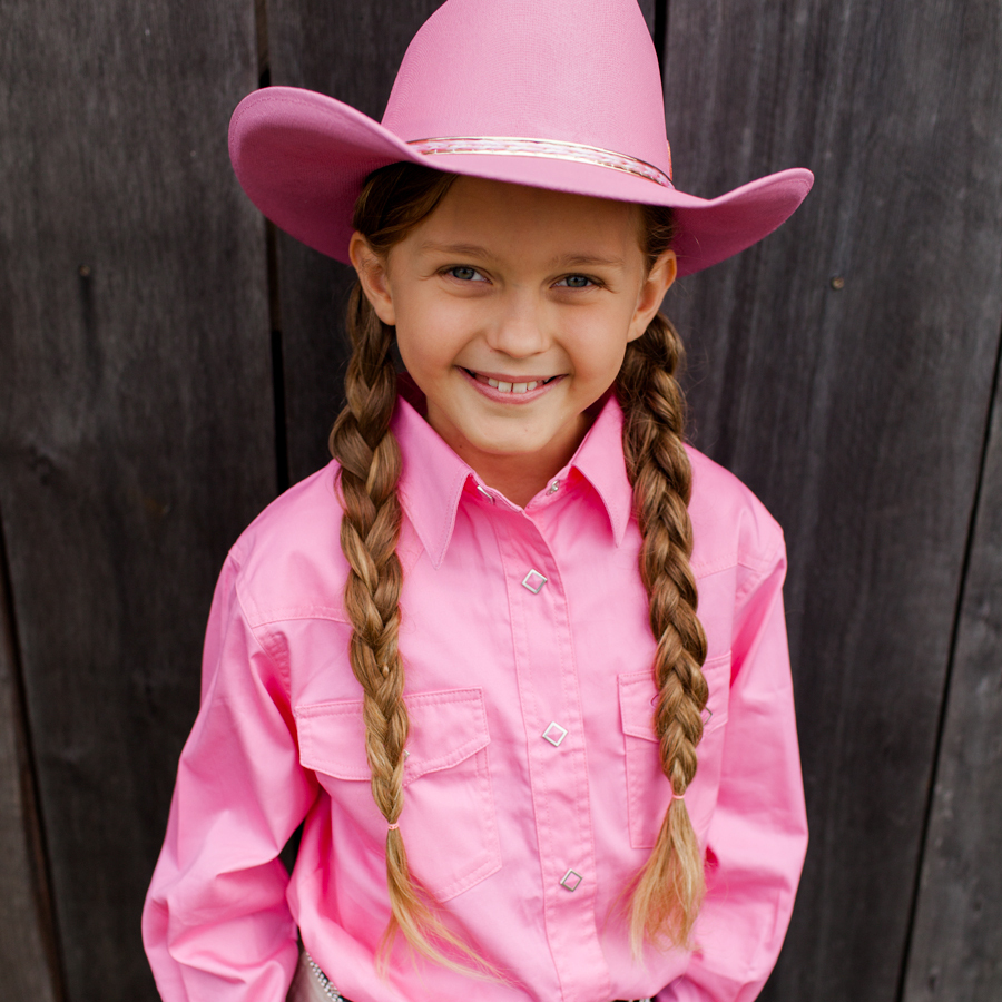 Girls Pink Long Sleeve Western Shirt | Girls Horse Riding Dress Shirt