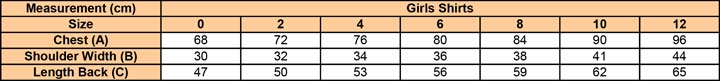 Girls Shirts Size Chart