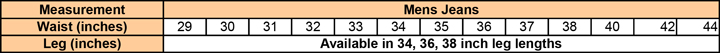 Jeans size chart