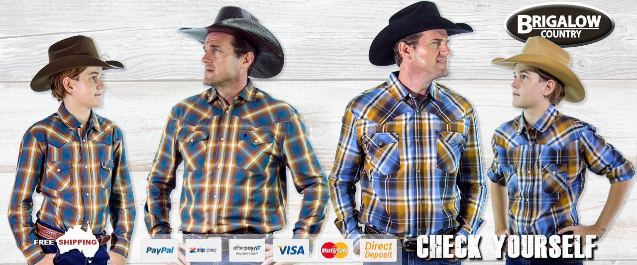 Long sleeve country and western check cowboy shirts