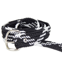 Braided Nylon OSFA Belt - Black w/ White Stripes - 31509