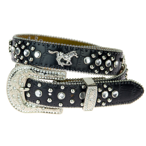 Black Leather Croc Pattern w/ Silver Horse - [Code 365BK]