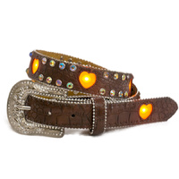 Belt - Western - Ladies Brown Flashing Heart LED Lights - [Code 382]