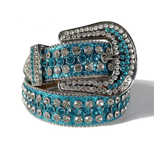 Belt - Western - Ladies Turquoise Glitter Leather - [Code 396]