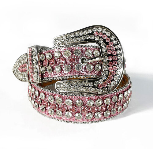 Belt - Western - Ladies Pink Glitter Leather - [Code 397]