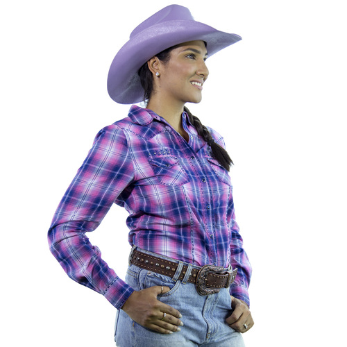Embroidered Perup Purple Check Shirt - 4016G
