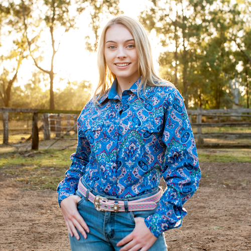 Ladies Shirt - 100% Cotton - "BARWON" Blue -  4016P