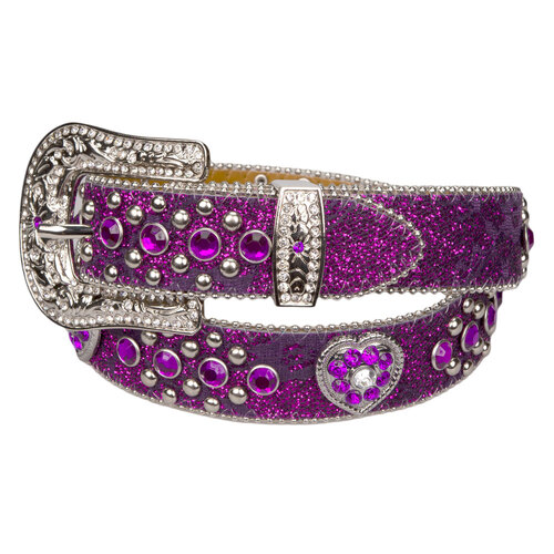Belt - Western - Girls Purple Sparkling with Heart Concho- [Code 402]