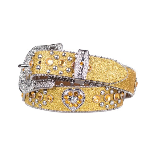 Belt - Western - Girls Gold Sparkling with Heart Concho- [Code 404]