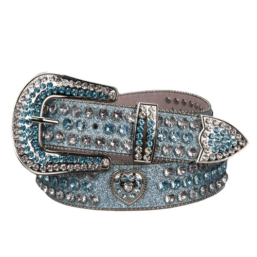 Belt - Western - Ladies Ice Blue Glitter Leather - [Code 451]