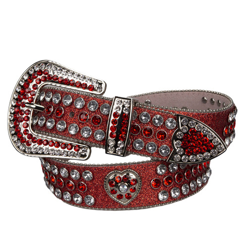 Belt - Western - Ladies Flame Red Glitter Leather - [Code 453]