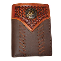 Wallet - Leather - Distressed -  Tooled - Bull Rider Concho - [5007-C]