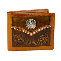 Wallet - Leather - Tan - Floral Tooling - Cowhide Hair-on - Bull Rrider - [5013-B]