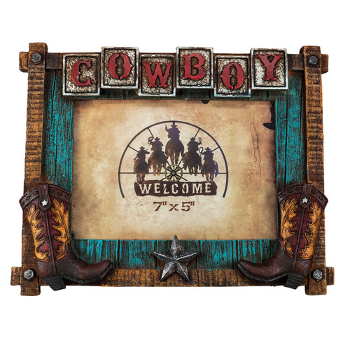 Photo Frame - Resin -  5 x 7 - Cowboy Wording and Boots - [Code 7001]