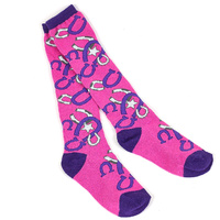 Pair of Pink Horse Shoe Knee High Socks - A803