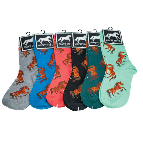 Pack of 6 -    Ladies "Lila Bay Horses" Crew Socks - [Code-A835]