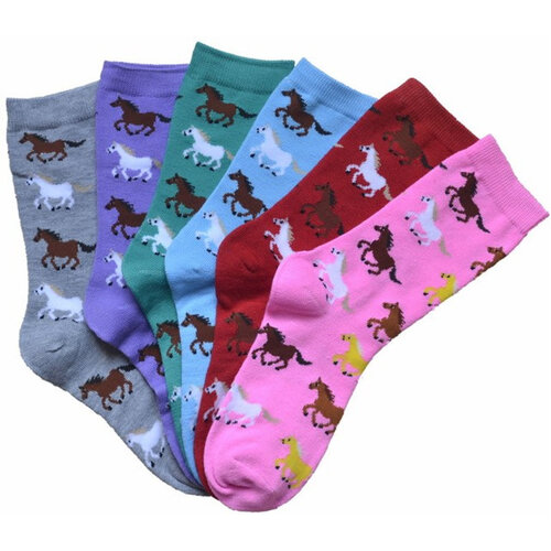 Pack of 6 - Ladies "Lila Running Ponies" Crew Socks - [Code- A838]