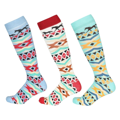 Pack of 3 -  Ladies  "Aztec Print"  Knee Socks - [Code-A852]