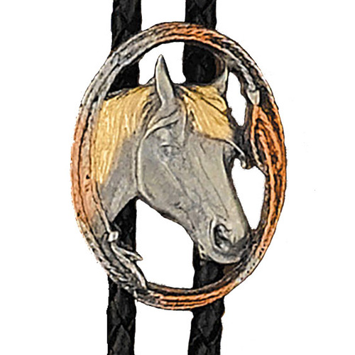 Bolo Tie - Gold & Silver Oval Horsehead with Ropes - [Bolo-23]