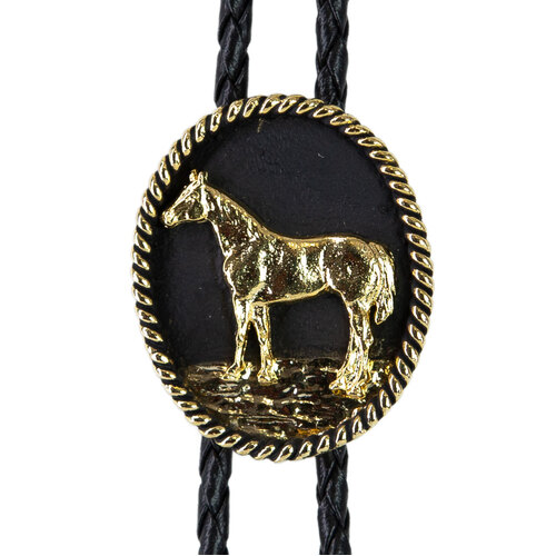 Bolo Tie - Standing Horse - Gold on Black - [Bolo-31]