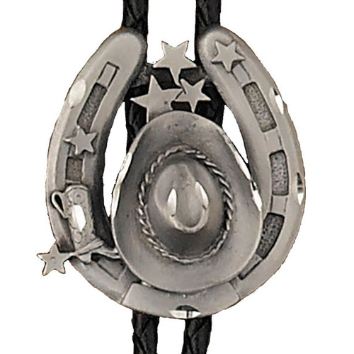 Bolo Tie - Horse Shoe and Hat in Peuter - [Bolo-36]