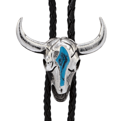 Bolo Tie -  Steerhead with Turquoise Inlay- [Bolo-40]