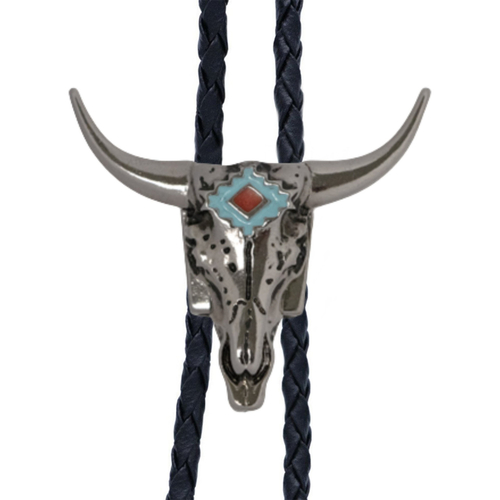 Bolo Tie -  Steerhead with Turquoise Inlay- [Bolo-40S]