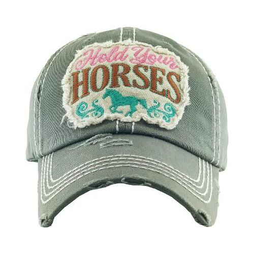 Grey Cap - Patch Logo - "Hold Your Horses"  - [Cap-BC37GY]