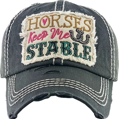 Smokey Black Cap - Patch Logo - "Horses Keep Me Stable"  - [Cap-BC40BK]