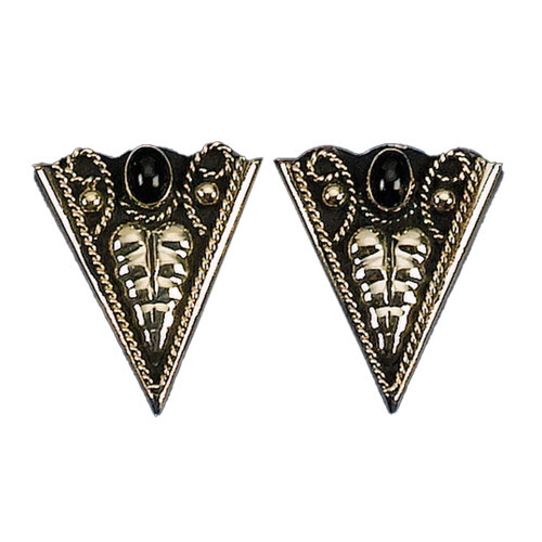 Collar Tip -  German Silver Scrolls with Black Onyx - [CT-61] - Pair