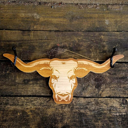 Hat & Coat Rack- Longhorn - Timber -  Coffee- [ Code DL08-04]