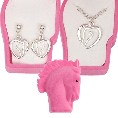 'Heart Horse Head' Jewelry Set - Earrings And Necklace - J907