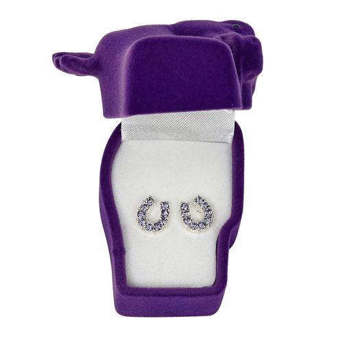 Earings - Purple Rhinestone Horseshoe -  Gift Boxed - JE898PU