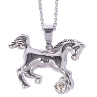 Necklace - Horse and Stone Pendant - Rodium - JN634CL