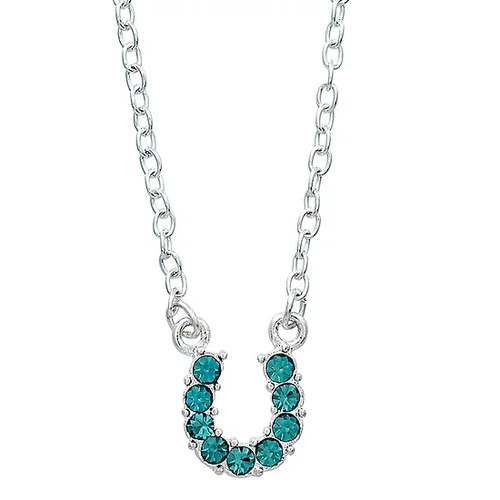 Necklace - Aqua Colour Rhinestone Horseshoe -  Gift Boxed - [JN898AQ]