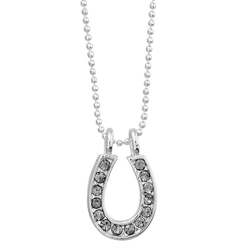 Necklace - Clear Rhinestone Horseshoe -  Gift Boxed - JN898CL