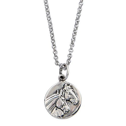 Necklace - Horse Heads Pendant - Sterling Silver - JN9332SS