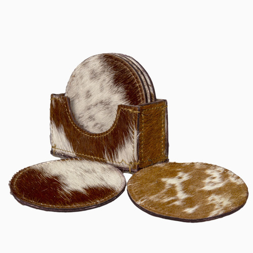 Coasters Set Of 6 - Hair-On Leather - [ Code K101-21] - ARRIVING MID APRIL 2022