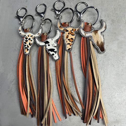 Key Ring - Leather - Steer Design Steer Head -  [Code KC101]