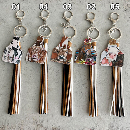 Key Ring - Leather - Steer Design Steer Head -  [Code KC-110]