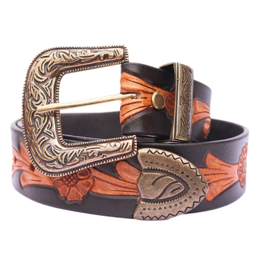 Belt - Western - Ladies Floral Hand Tooled Leather - [Code LB119]