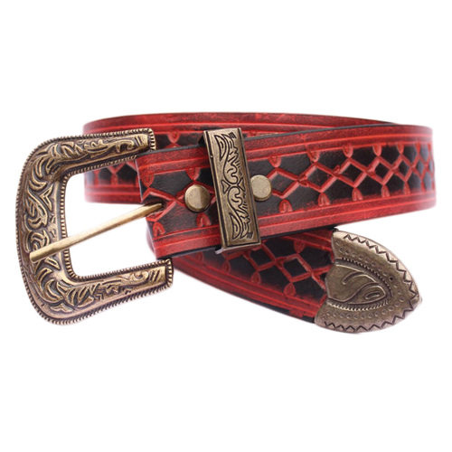 Belt - Western - Ladies Aztec Hand Tooled Leather - [Code LB121]
