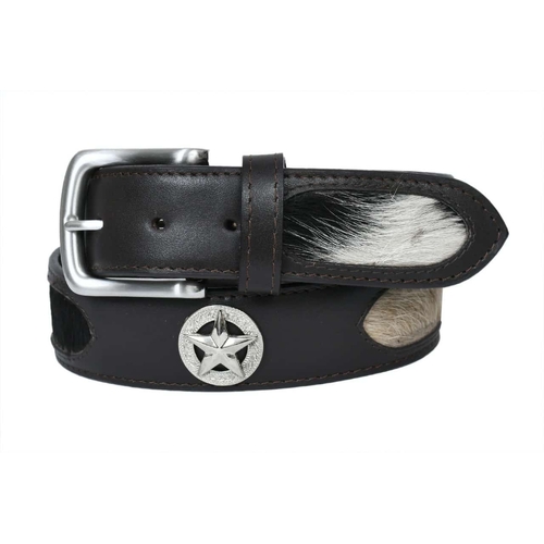 Belt - Western Star Concho- Leather - Dark Brown with Cowhide Inserts - [Code LB306]